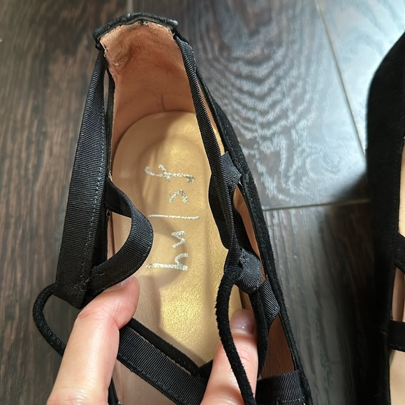 French Sole black suede lace up ballet flats. - Picture 2 of 6